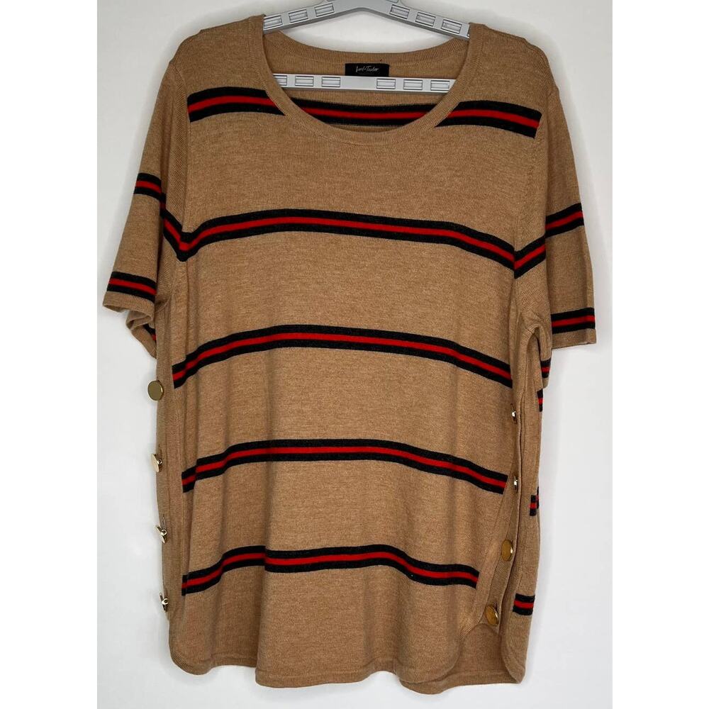 Lord & Taylor Classic Camel Striped Short Sleeve Sweater Size 2X